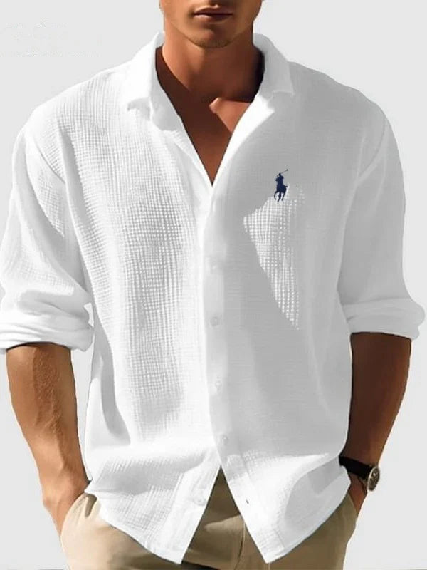 R L | Men's Loose-Fit Waffle-Knit Collared Shirt